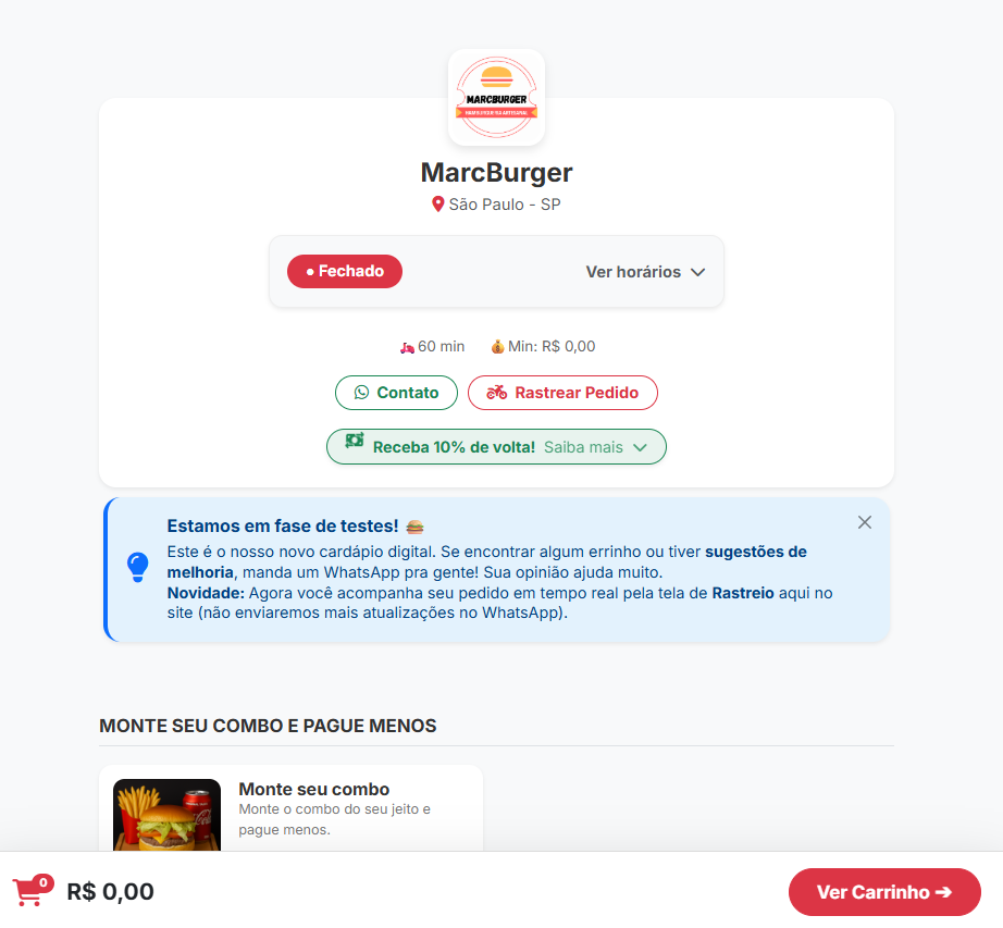 Cardápio no Celular